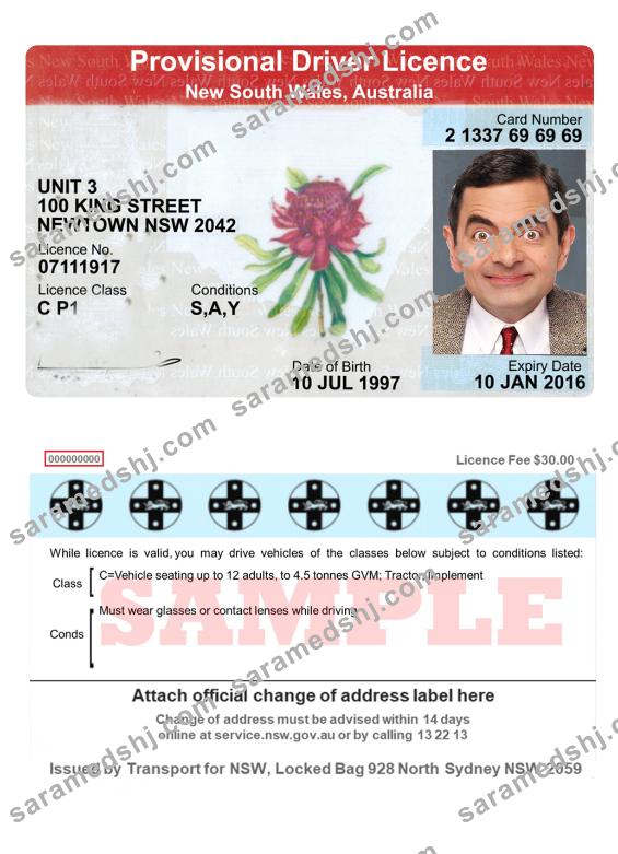 Australia New South Wales provisional driving license